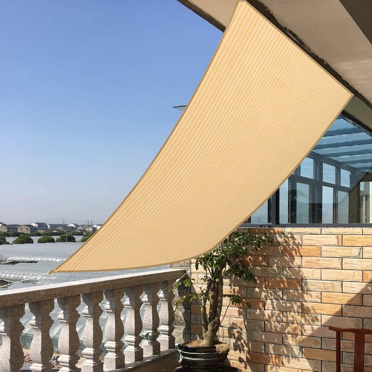 5' x 8' Beige Rectangle Sun Shade Sail Canopy, 95% UV Blockage Awning Shelter Fabric Cloth Screen for Patio Outdoor Backyard - Heavy Duty Commercial Grade (Custom Size - Made in USA)
