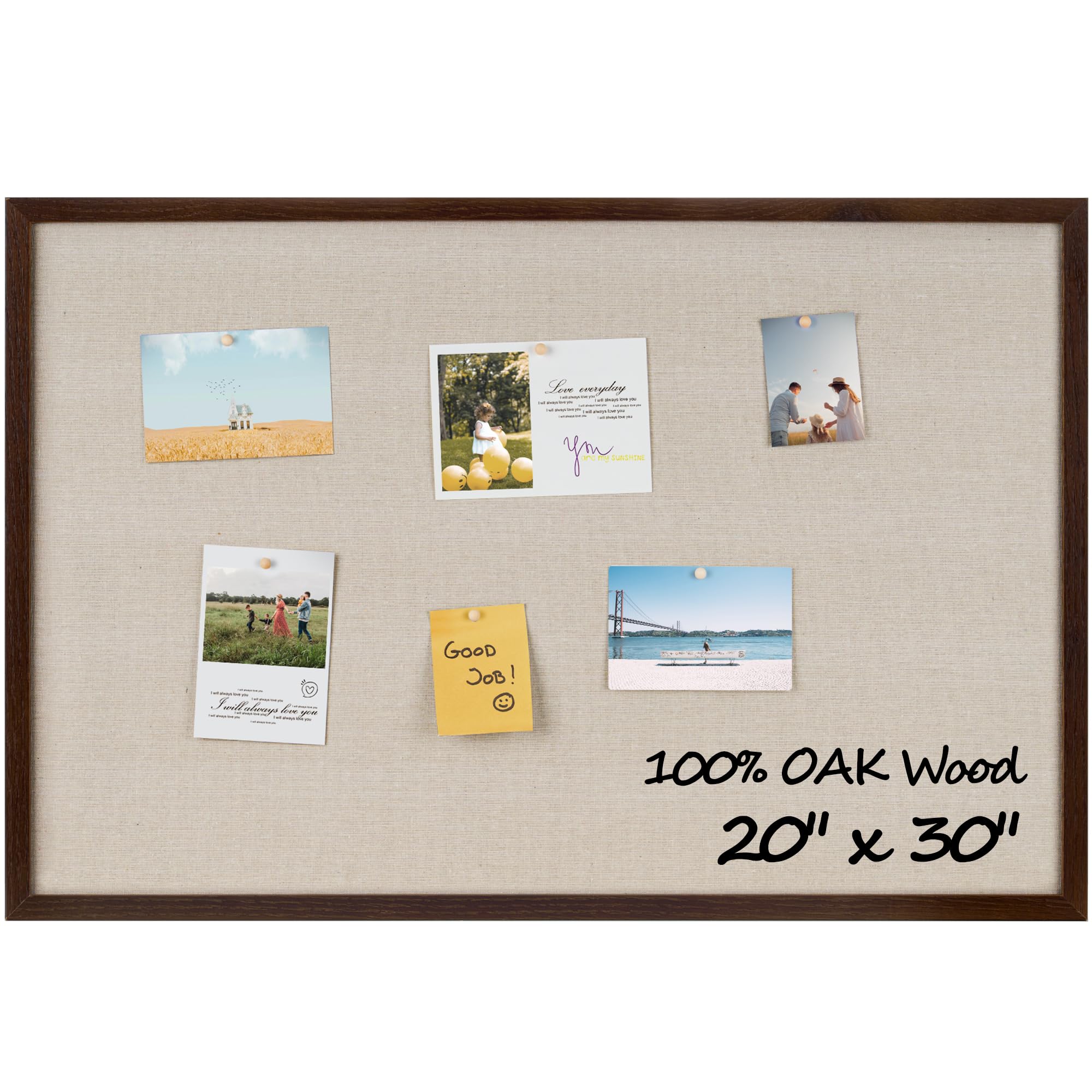 Fun Memories Cork Board Bulletin Board for Office, 20" x 30" Oak Wooden Framed Corkboard, Wall Mounted Notice Pin Board for School Home & Office, Dark Walnut — image 1