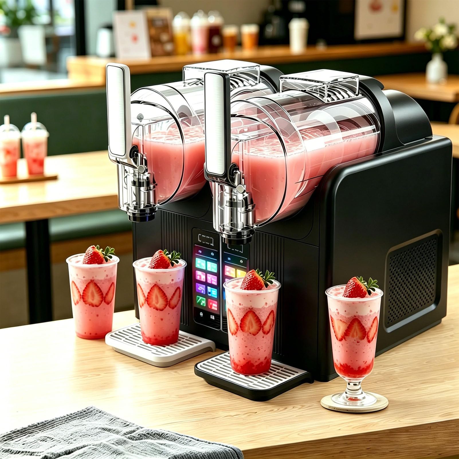 Pfps Commercial Slushy Machine, Dual Slot Frozen-Drink & Soft Serve Machine, 430W Fast Cool, Auto Clean, No Ice Needed, for Margaritas Wine Frappes Black