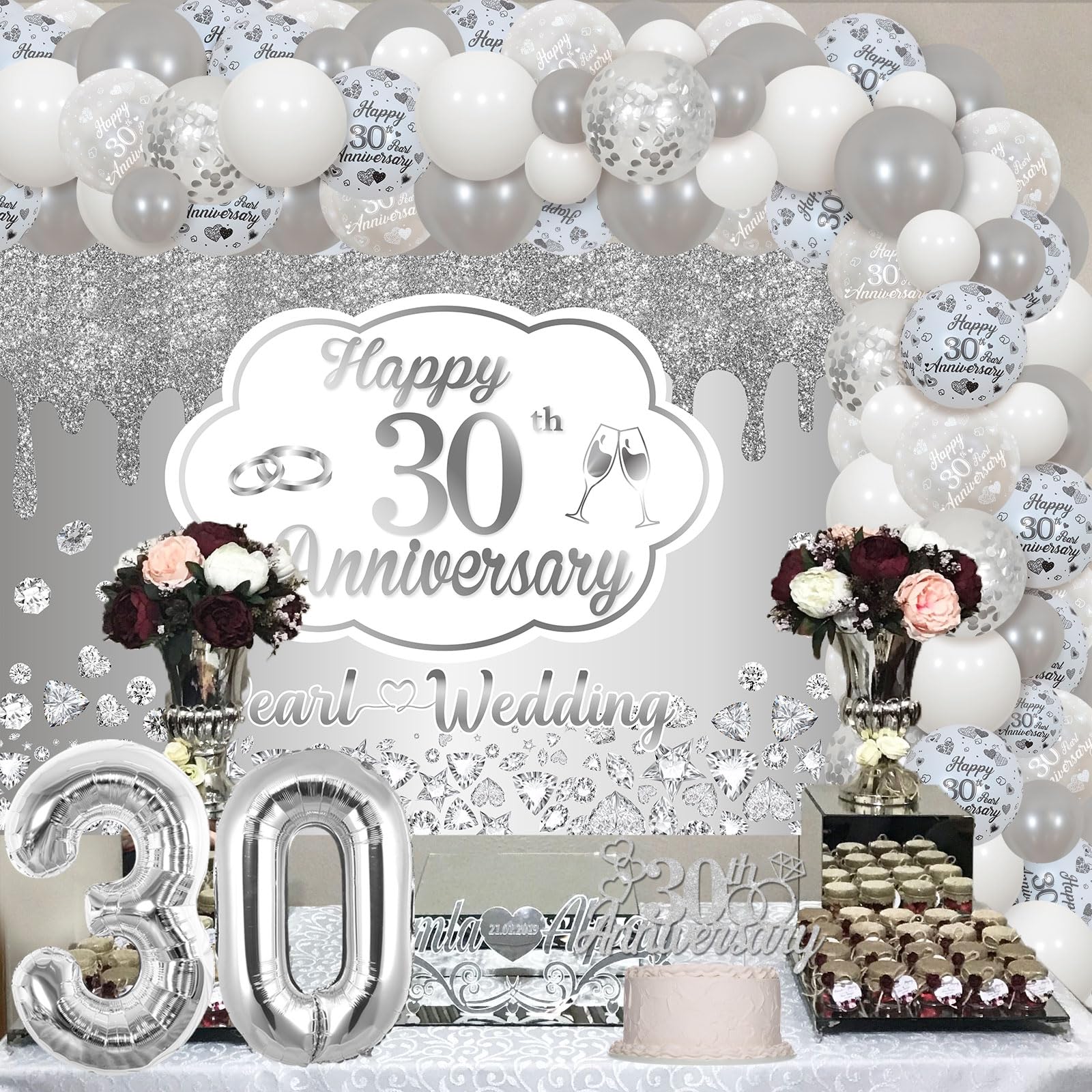 Wedding Decorations 30th Pearl Anniversary Set, Happy 30th Pearl Wedding  Ballons, 30th Ruby Wedding Anniversary Gifts, image size:1600x1600