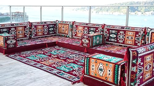 Miniatura 4 de arabicsofa Juego de asientos de sofá árabe granate en forma de U - Sofá modular bajo para sala de estar