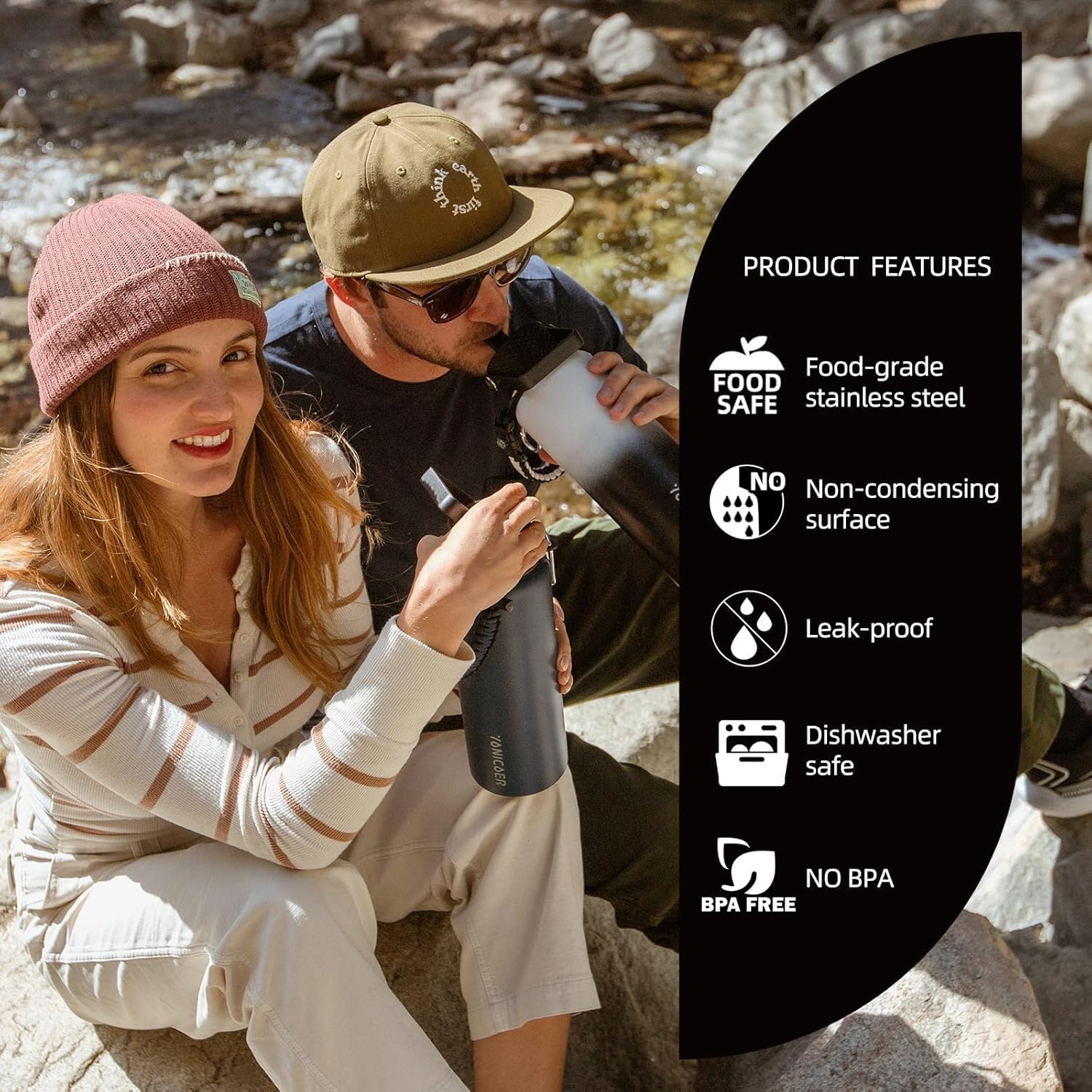 Insulated Water Bottle 40oz(Sakura pink)+Insulated Water Bottle 40oz(Gradient blue black) Triple Wall Vacuum Stainless Steel(Dishwasher Safe)