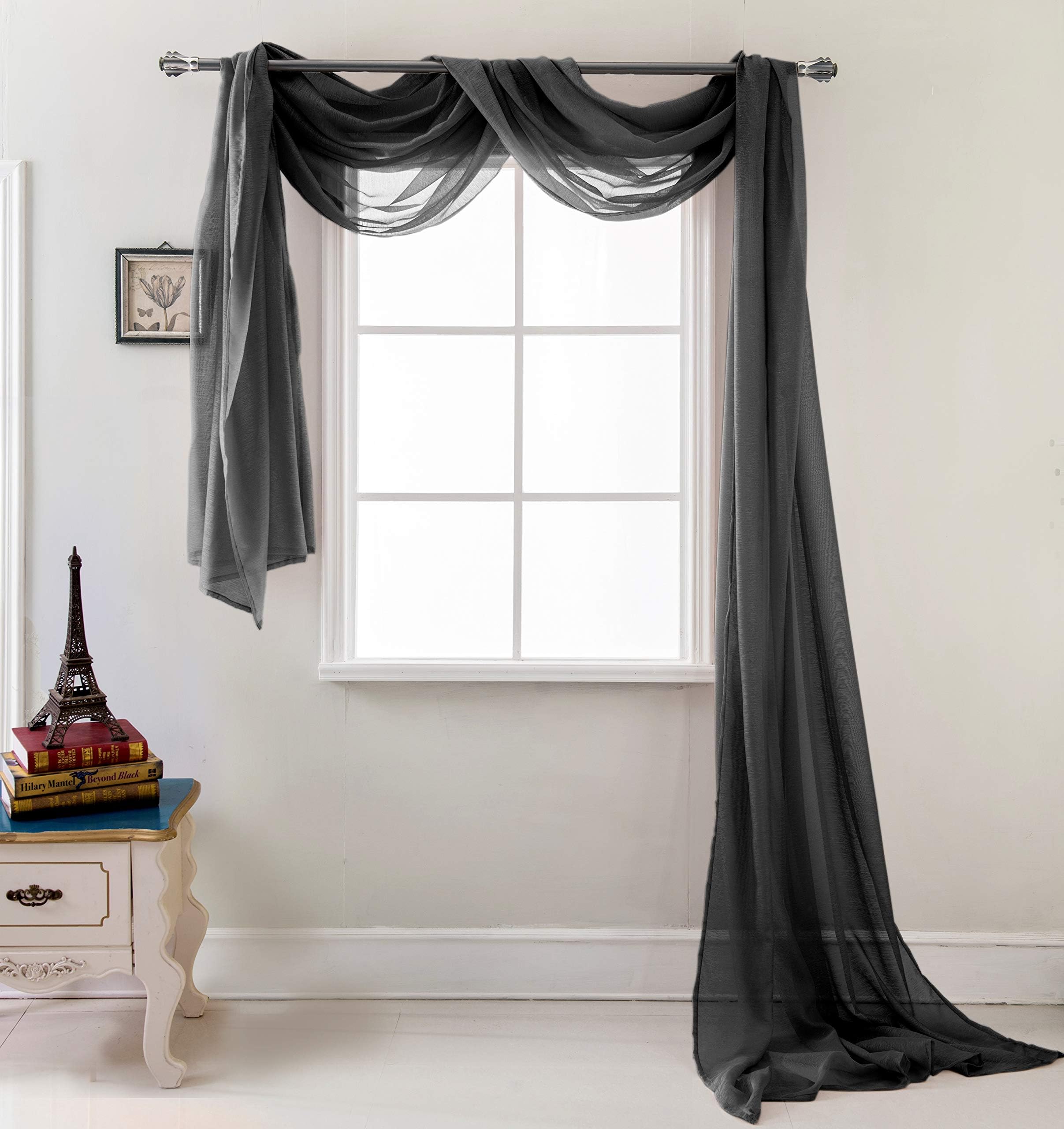 RT Designers Collection Celine Sheer 54 x 216 in. Sheer Curtain Scarf, Black