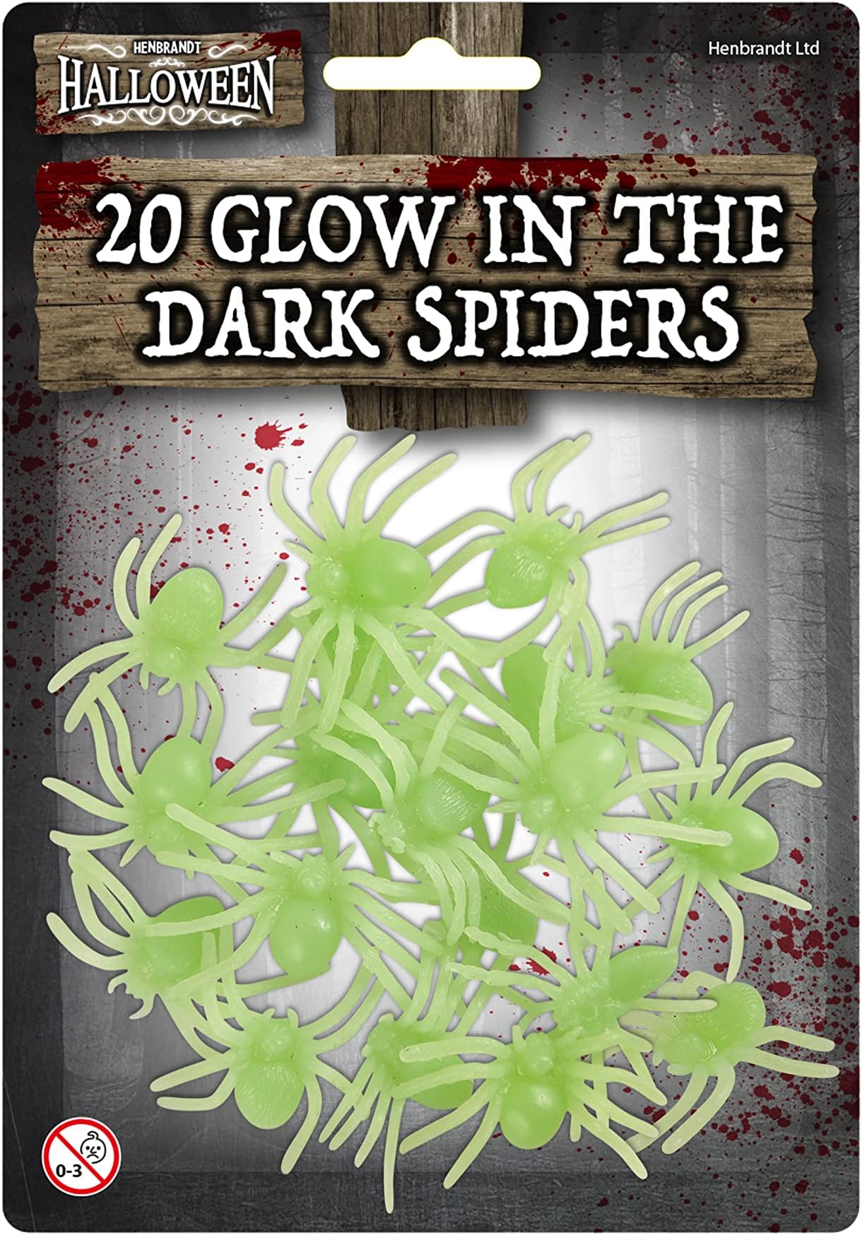 HENBRANDT Glow in the Dark Spiders 20pcs Spider Party Pack Halloween Insects Trick or Treat Party Favours Loot Bag Fillers Novelty Gag Gift Scary Pranks Halloween Decorations
