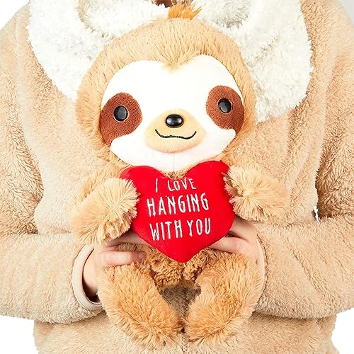Miniatura 7 de BLUE PANDA Peluche de perezoso con corazón rojo, I Love Hanging with You (10 pulgadas)