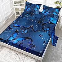 Vista 24 de Juego de sábanas de 4 piezas ajustadas y planas para niñas, estampado de mariposas y flores rosas con 1 + 2 fundas de almohada para cama individual