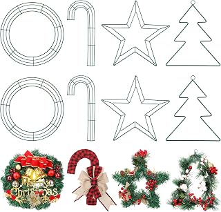 Pelopy 8 Pcs Christmas Wire Wreath Frames 12 Inch Christmas Tree Round Candy Cane and Pentagram Shaped Green Form Wreath Ring for Home Arts Crafts DIY mas New Year Party Decor