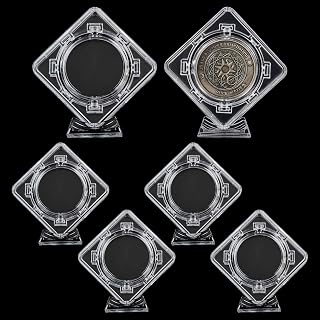 WEBEEDY 6 Pcs Rotatable Floating Coin Display Cases Rotating Collection Box Stand Square Clear Acrylic Coin Display Holder for 40mm/1.6" Medallion Medal