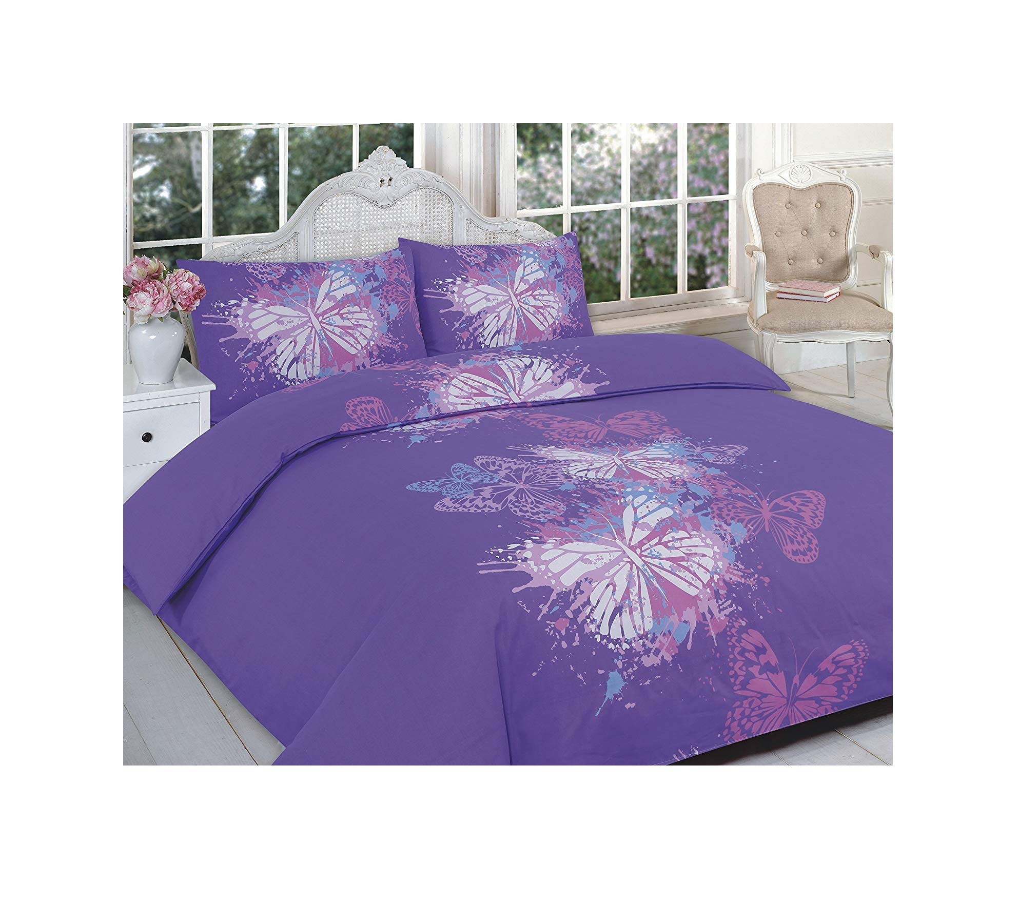 Excellent Hotel Quality King Printed Butterfly Purple Design Duvet Cover Set Bedding Set with pillowcases - King Size