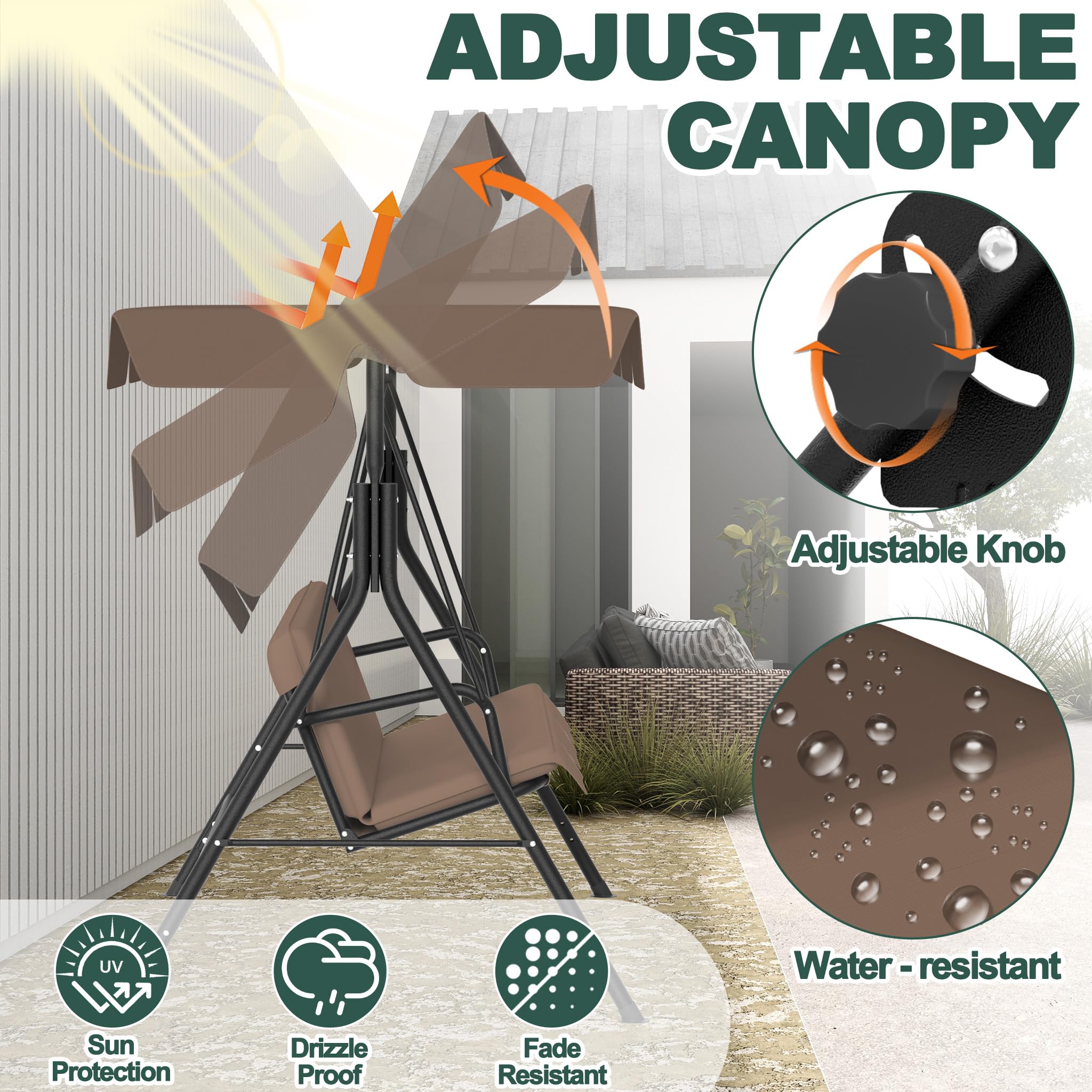 Dondolo 3 Posti Algarve Con Tettuccio Parasole Regolabile Cuscini Imbottiti Struttura Robusta In Acciaio Da Giardino 170 X 110 X 153 Cm Beige