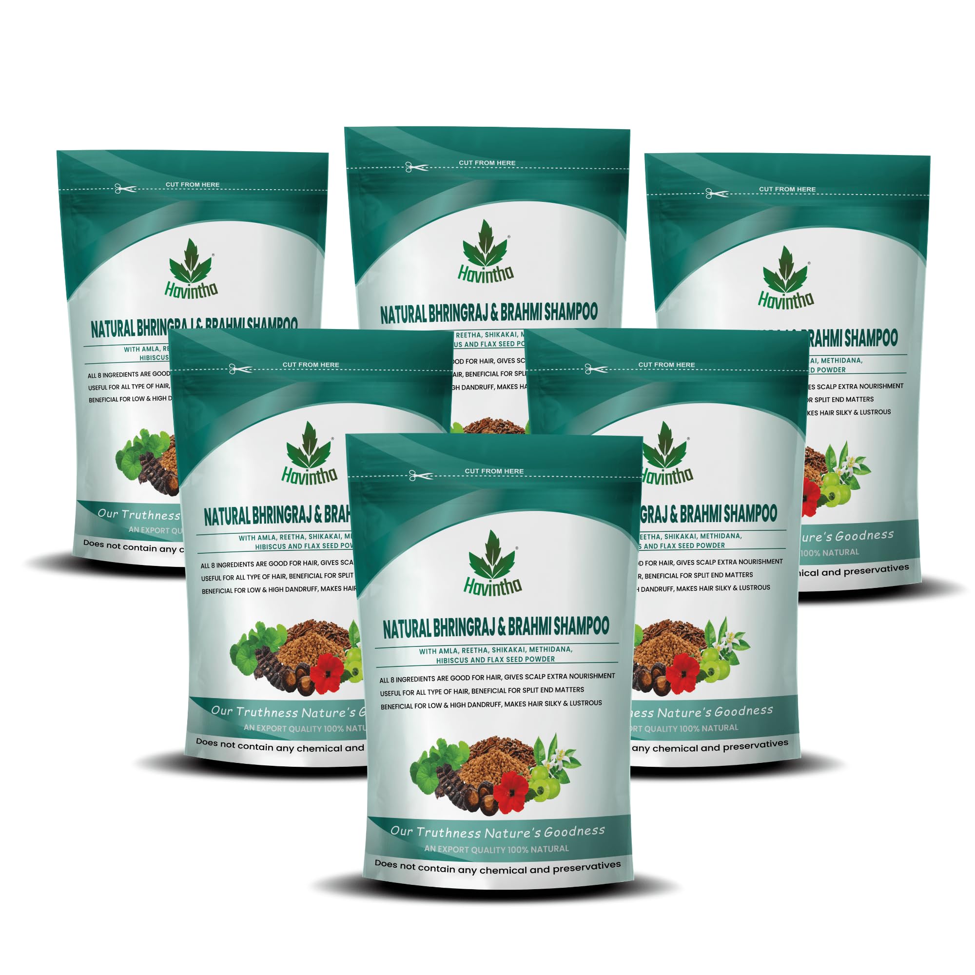 Havintha Natural Shampoo for Hair with Amla Reetha Shikakai Methidana Hibiscus Bhringraj Brahmi and Flax Seed Powder (227g (PACK OF 6))