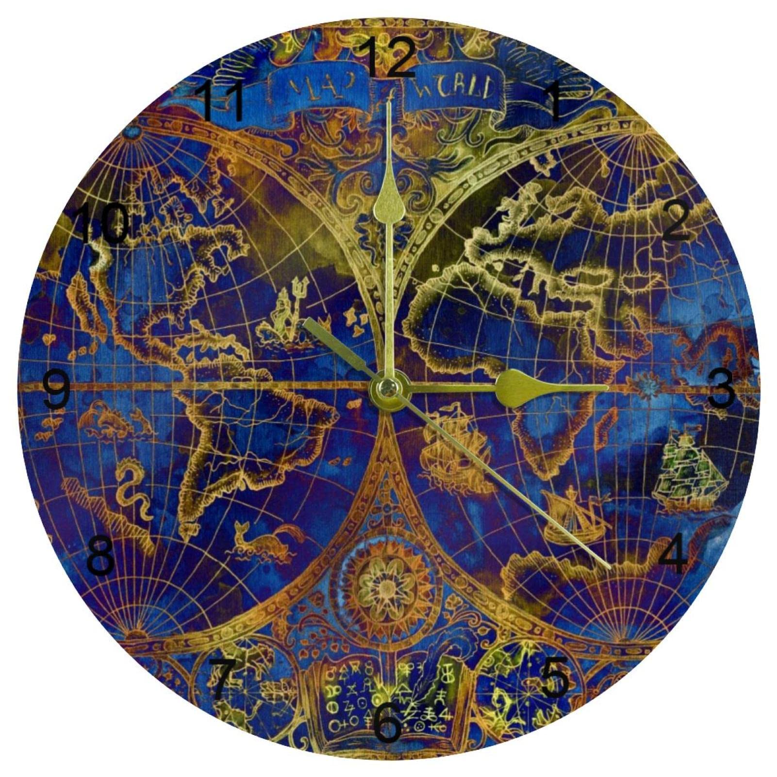 Horloge murale silencieuse bleu foncé 25,4 cm au style vintage avec grands chiffres lisibles