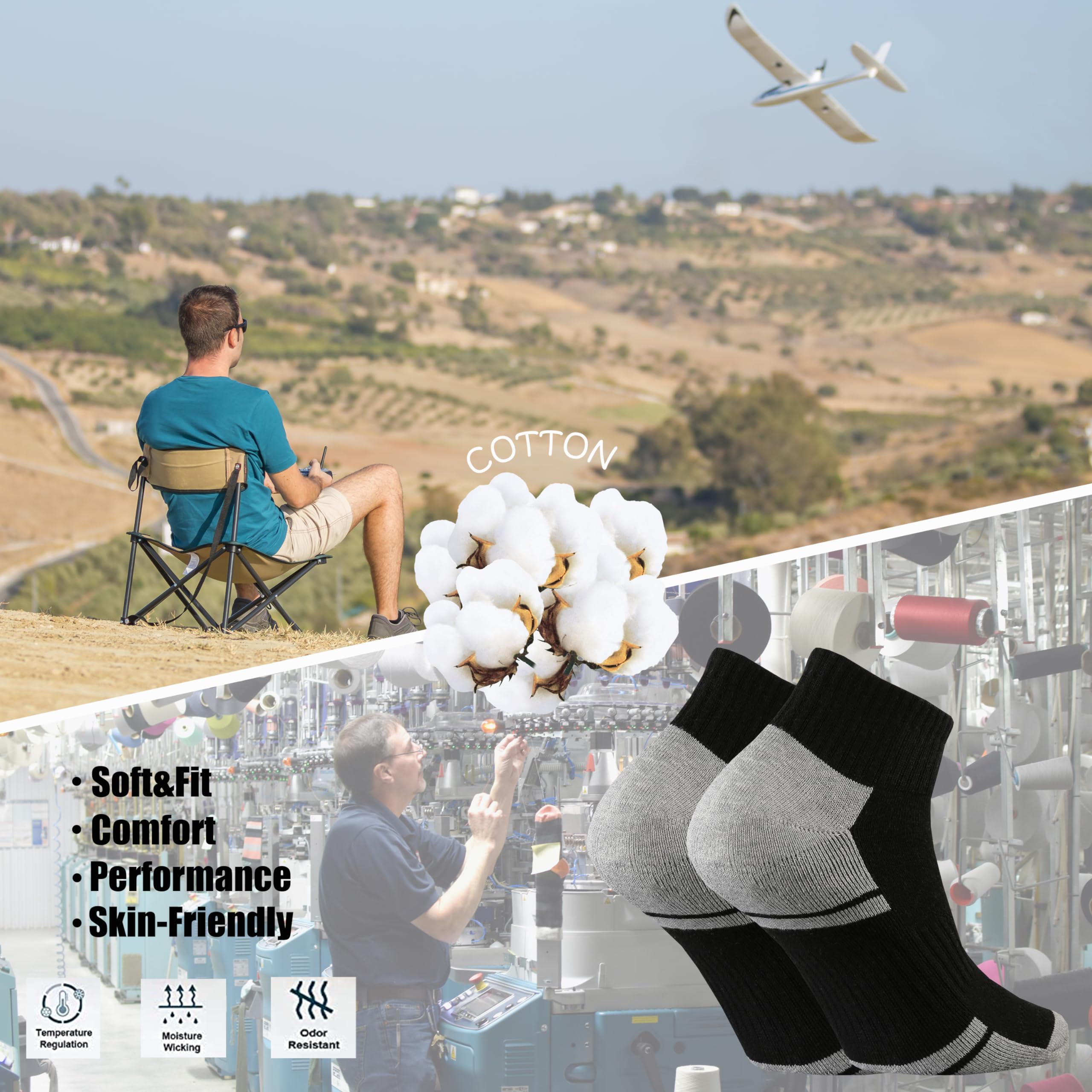 Ortis Calcetines de corte bajo para hombre, de algodón, con cojín de malla que absorbe la humedad, ventilación, para correr y entrenar