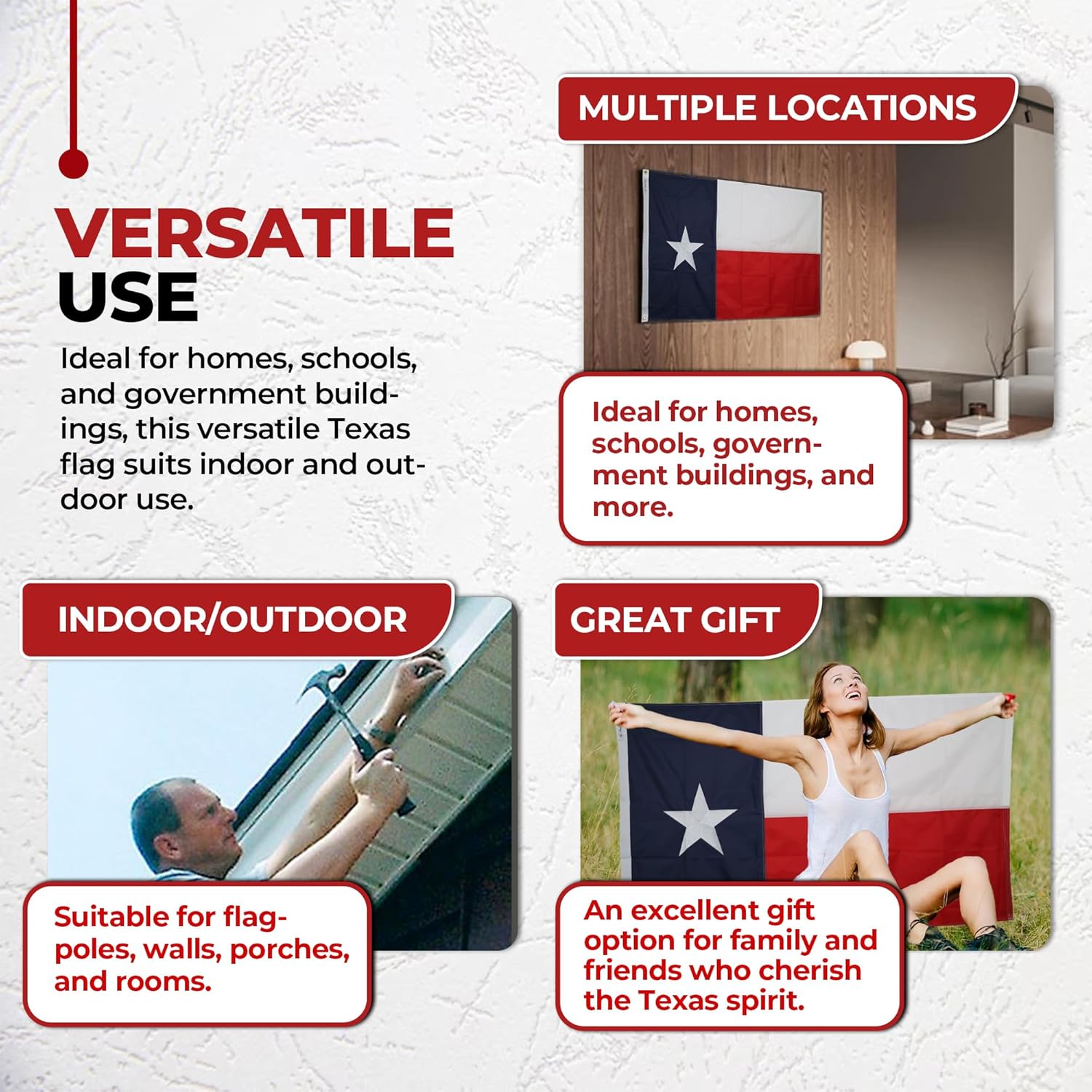 Texas State Flag 3x5 Ft Premium MADE IN USA Embroidered Sewn Heavy Duty 210D Polyester Flag, Vivid Color with Brass Grommets and 4 Stitch Hemming - Image 7