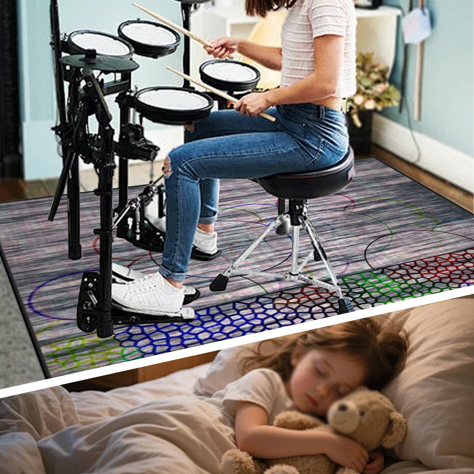 200 x 170 cm Dywan z baterią elektroniczną Dźwiękoszczelny Antypoślizgowy Dywan Pochłaniający Akustyczny Profesjonalna mata do instrumentów muzycznych do instrumentów muzycznych do gitary basowej