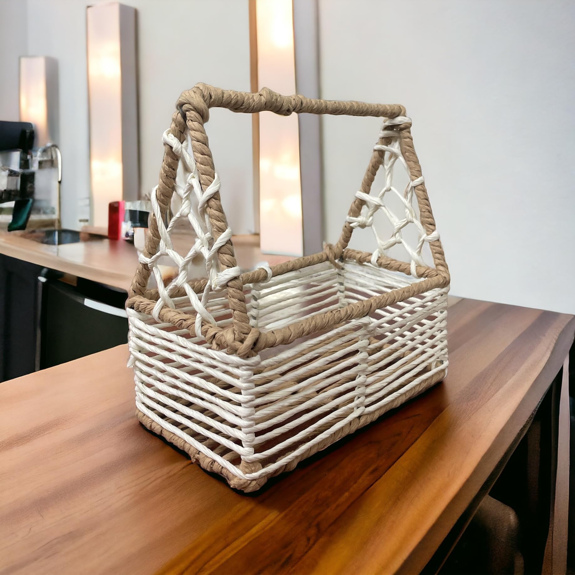 UpStyle Macrame Jute Triangle Basket with Metal Frame, Small