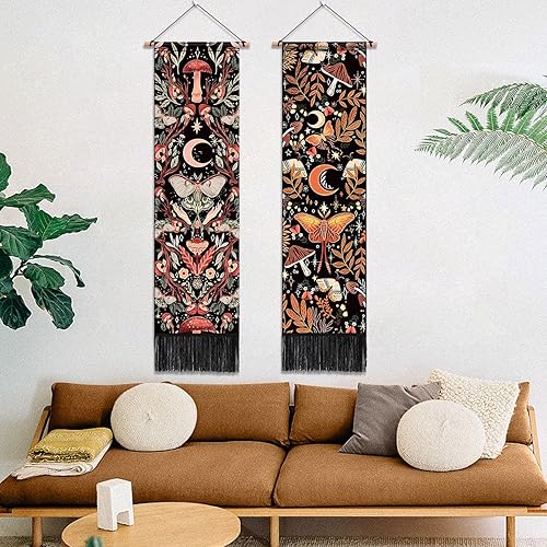 Miniatura 6 de ARTCREATOR Paquete de 2 decoraciones para colgar en la pared de hongos, decoración de habitación hippie, decoración de núcleo de cabaña, tapiz