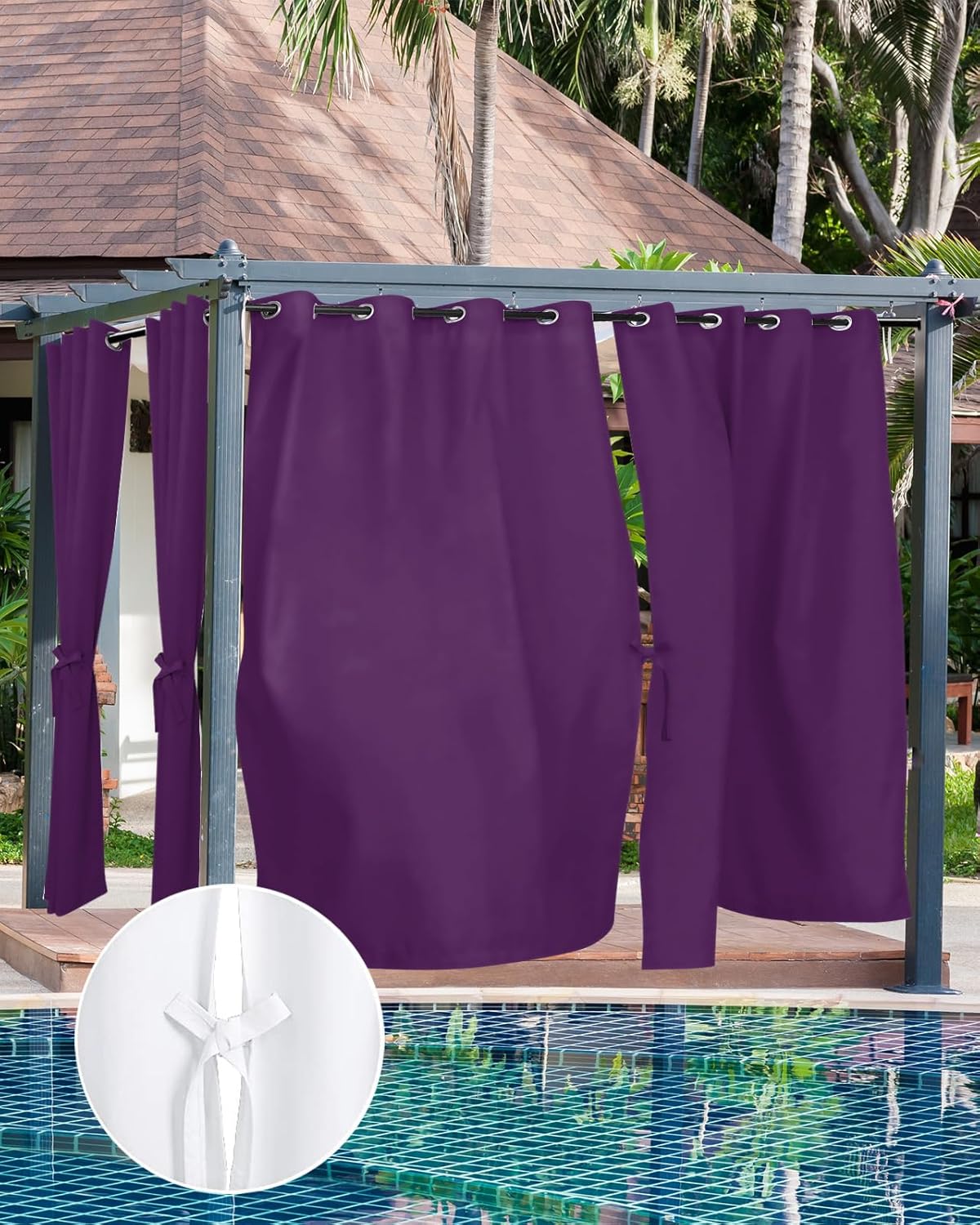 Patio Outdoor Curtains Waterproof Outside Curtains Solid Color Purple Grommet Top Indoor Outdoor Vertical Drapes for Porch, Pergola, Cabana, 2 Panel, 54" L x 84" W