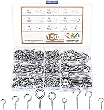 Pack of 150 Screw Hooks Set, Nickel-Coated Carbon Steel Hooks for Screwing, Screw Hooks with Thread, Hook Screws, Metal Ceiling Hooks for Hanging, Cup Key Lamps Decoration (Silver)