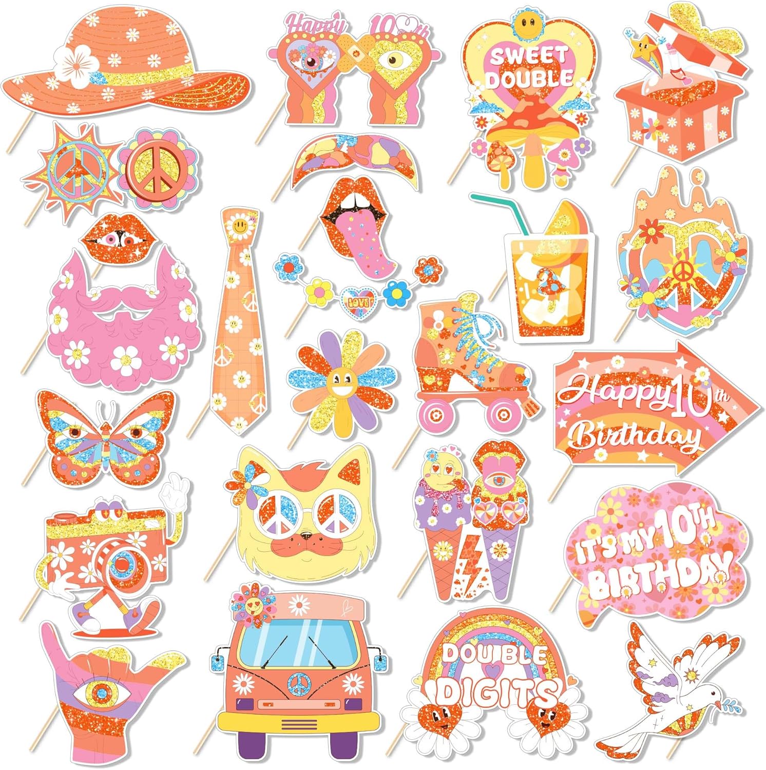 25 piezas de accesorios para cabina de fotos, decoraciones de fiesta retro boho para niñas, suministros de fiesta temática hippie para baby shower,