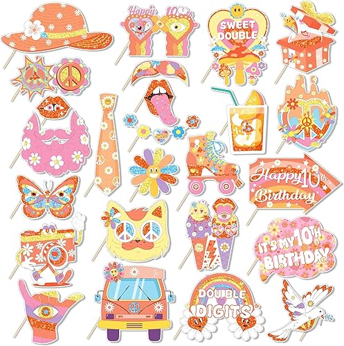 25 piezas de accesorios para cabina de fotos, decoraciones de fiesta retro boho para niñas, suministros de fiesta temática hippie para baby shower,