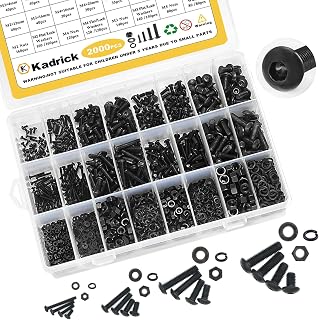 Kadrick 2000PCS Metric Screw Assortment Kit M2 M3 M4 M5 Bolts Nuts Washers Grade 10.9 Alloy Steel Hex Socket Button Head