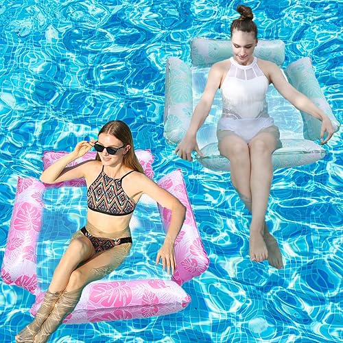 2 Pack Inflatable Pool Float Hammocks, 4-in-1 Multi-Purpose Inflatable Pool Floats Adults,Multi Tubes Floating Mesh Chair for Summer Events Pool