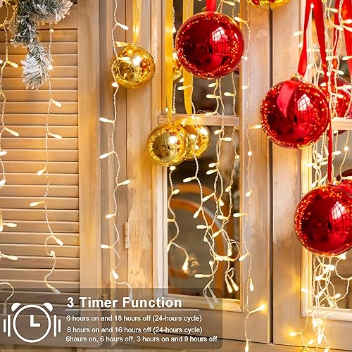Miniatura 3 de 500 luces LED para cortina, 33 x 3 pies, impermeable, para colgar en la ventana, con temporizador remoto, para exteriores, dormitorio, fiesta,