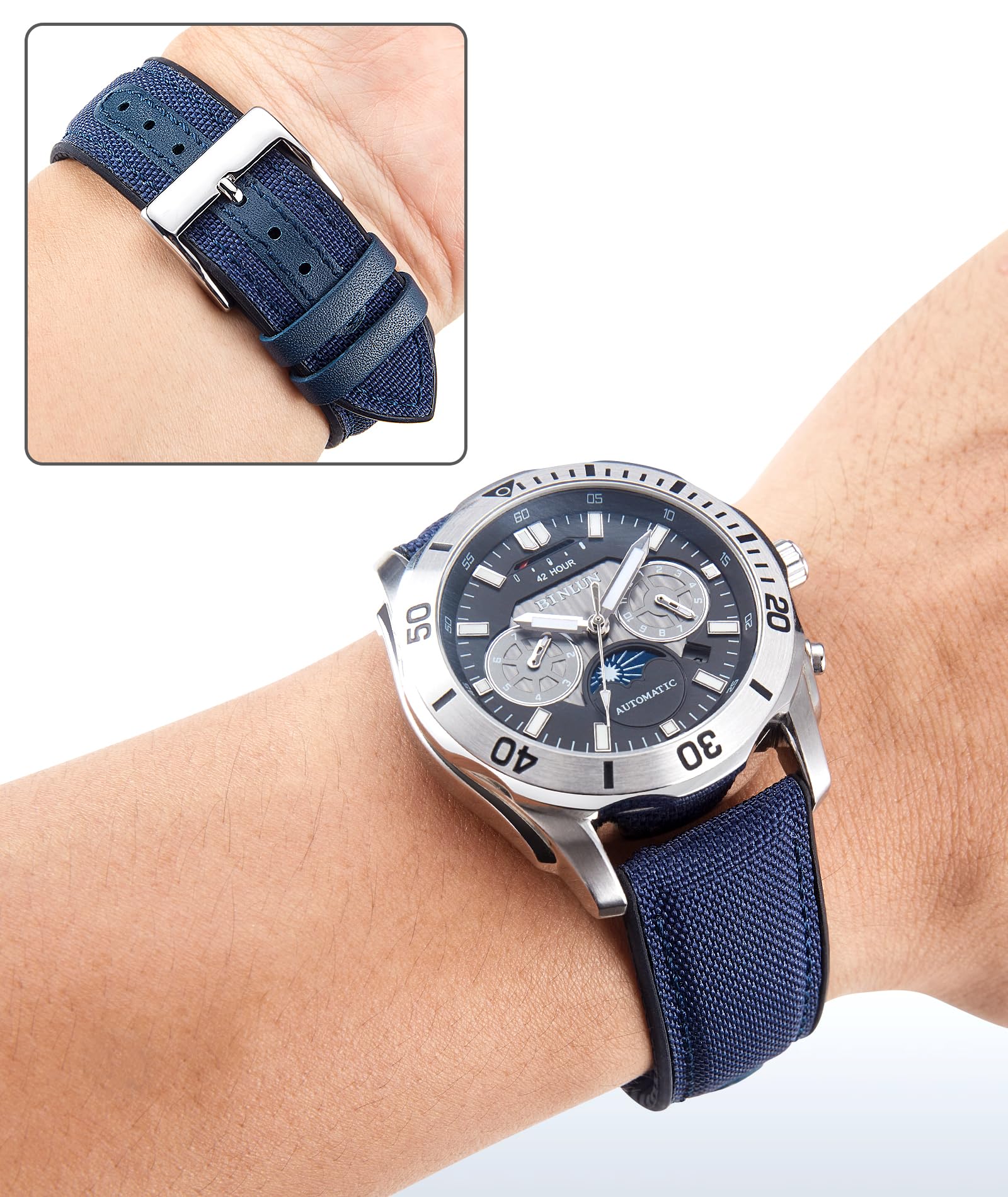 BINLUN Cinturini per Orologi in Nylon Silicone 18mm 19mm 20mm 21mm 22mm Cinturino Ibrido in Tela e Gomma a Sgancio Rapido Cinturino di Ricambio per Uomo Donna