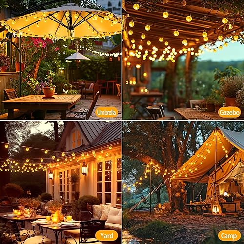 Miniatura 7 de Tira de luces solares para exteriores  Brillante 72 pies 120 luces LED grandes de globo de cristal con control remoto, blanco cálido, 8 modos,