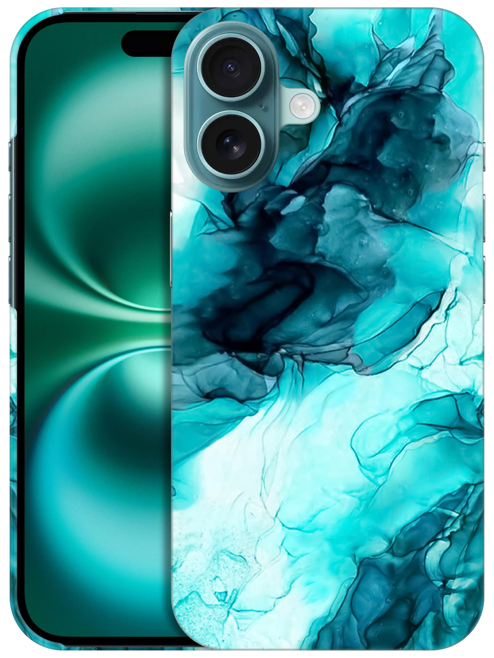 GlamCase for iPhone 16 Plus, iPhone 16 Plus Case - Abstract Marble Teal Printed Slim & Sleek Cute Hard Plastic Designer Back Case/Cover for iPhone 16
