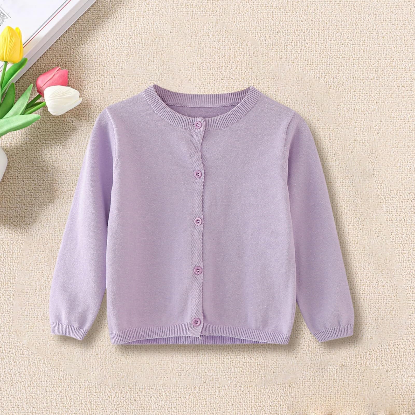 Cárdigan de punto para niñas de primaria, color liso | Diseño discreto y escolar, práctico para clases, recreo y excursiones escolares en la vida cotidiana