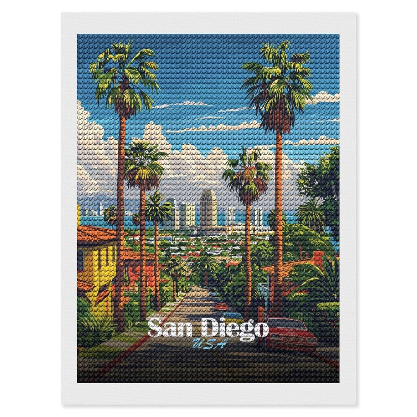 Junmoney San Diego Cityscape Diamond Art Kit 12"x16", Relaxing DIY Hobby, Satisfying Creative Project, Living Room Decor, for Women