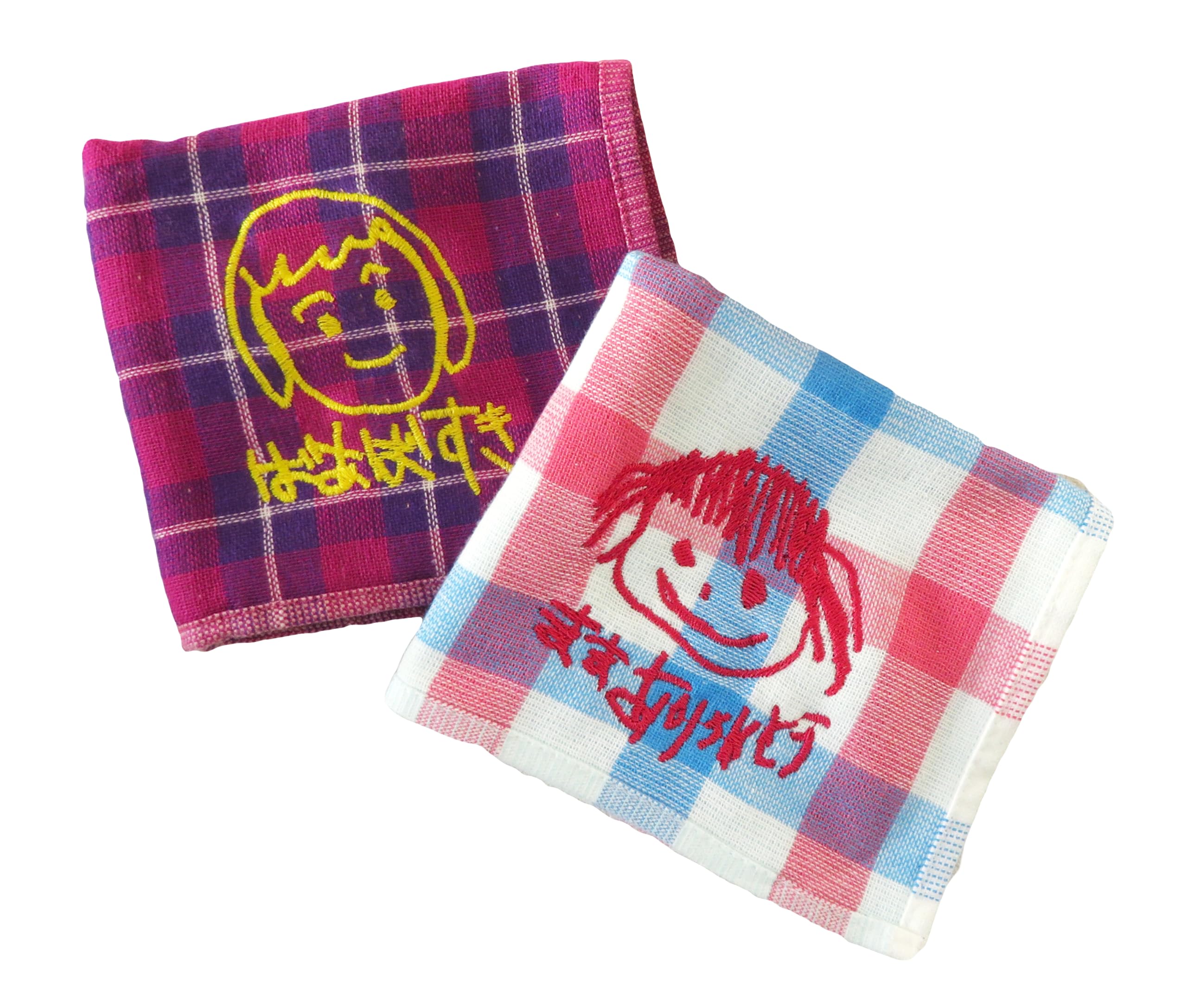 akane＊イラスト刺繍ハンカチ3枚 3枚組】手描き 似顔絵入り 刺繍 今治タオルハンカチ(似顔絵 名入れ