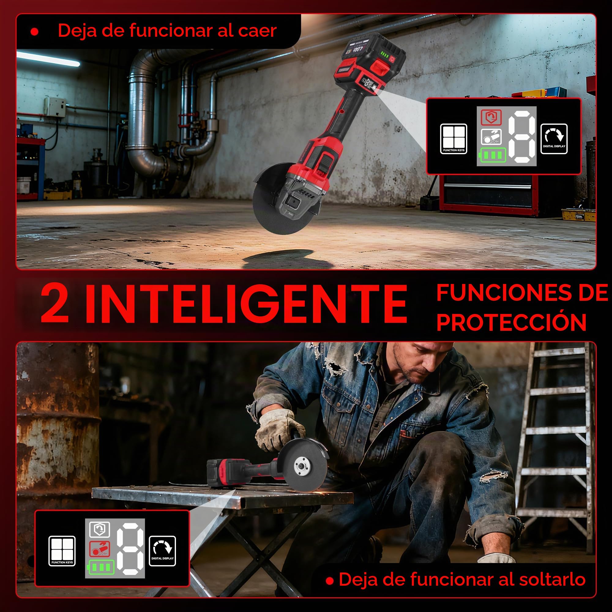 ONEVAN Amoladora Angular Inalámbrica 125mm 20V, Motor Sin Escobillas 8000 RPM con 2 Baterías 4.0Ah, Amoladora con Tapa de Bloqueo Rápido y Mango Antivibración Profesional