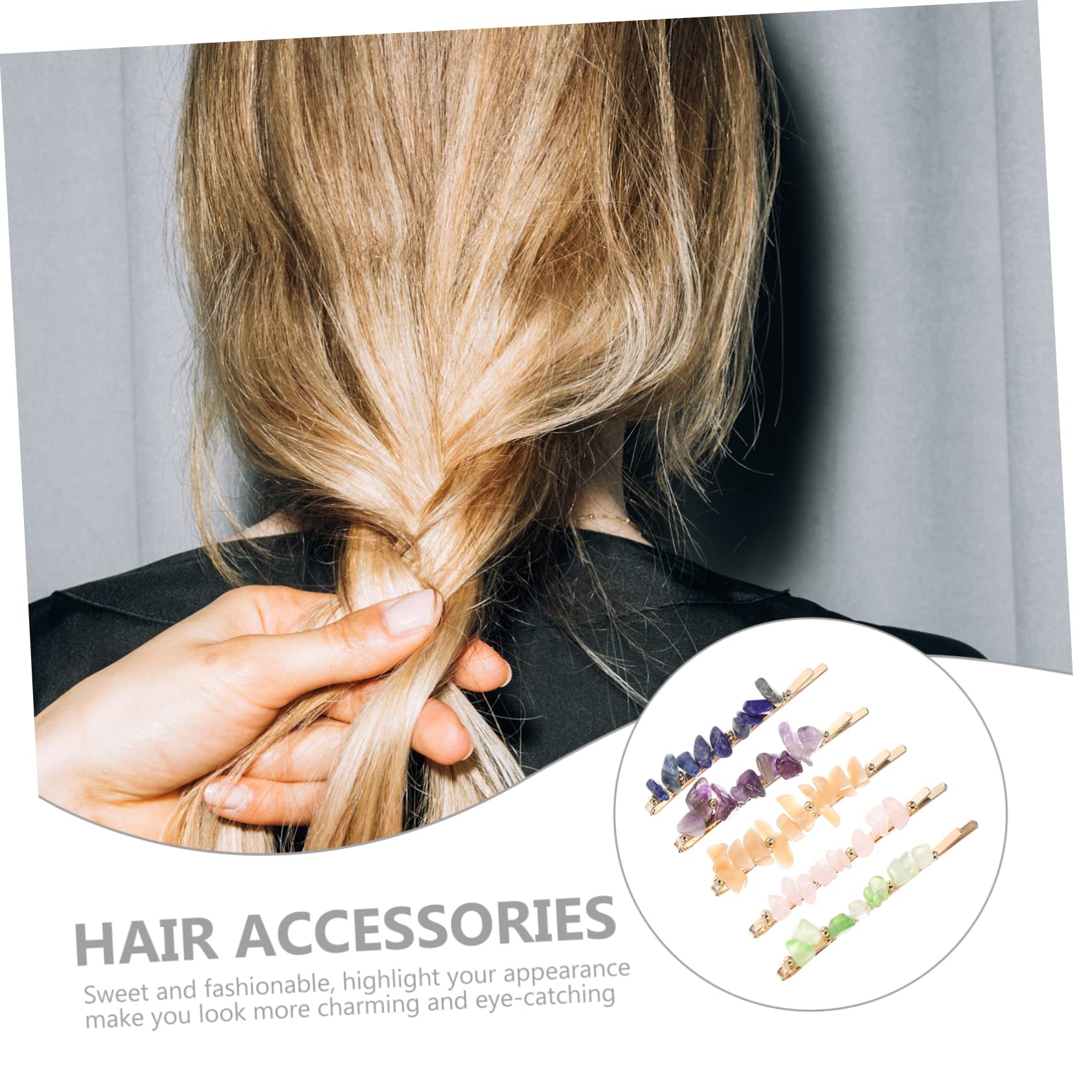 FRCOLOR 15piezas Horquillas De Pelo De Para Mujer Accesorios De Cabello Elegantes Cristales Horquillas Metálicas De Lapislázuli Cuarzo Rosa Beige Verde