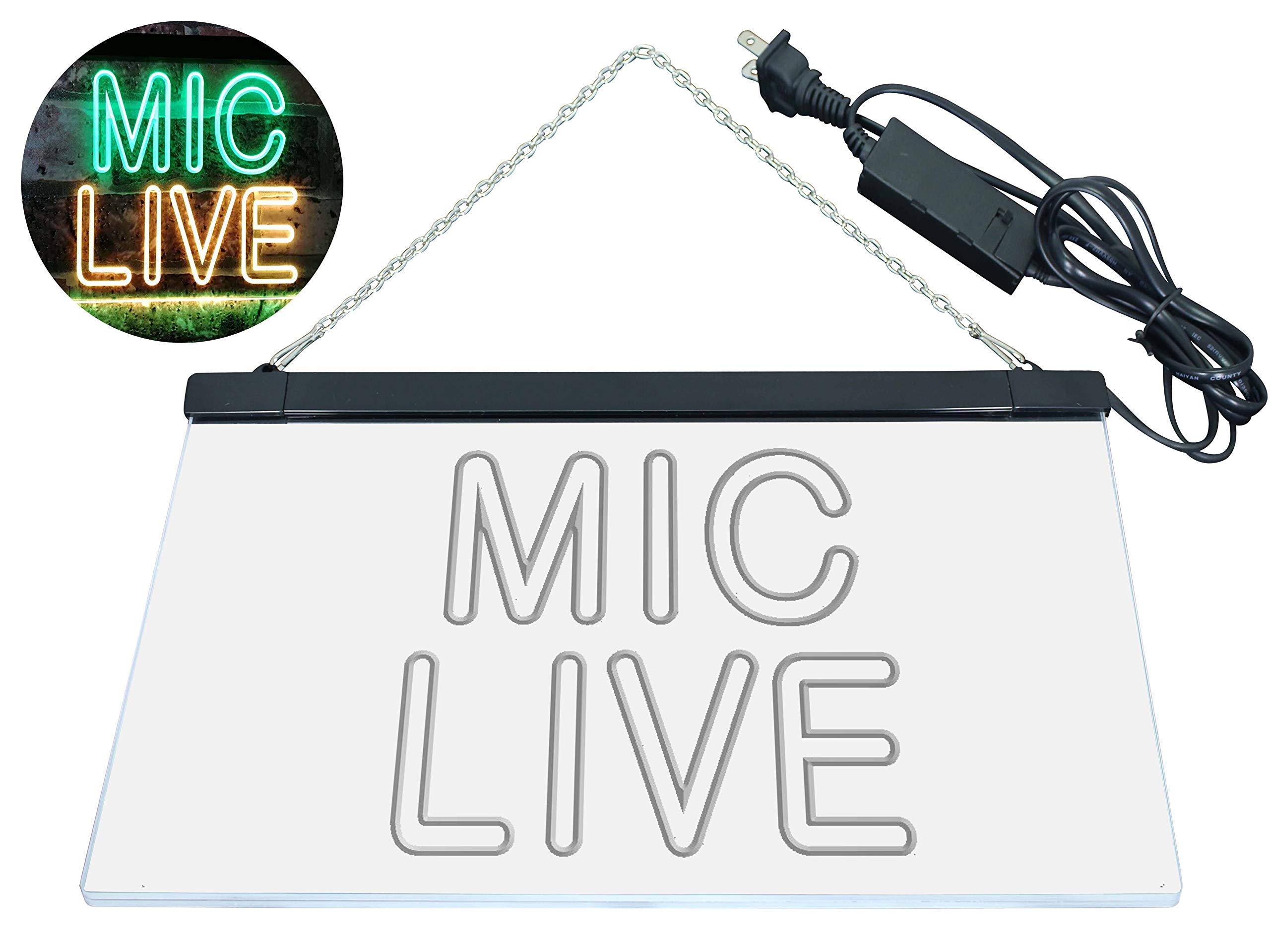 ADVPRO Mic Live On Air Studio Dual Color LED Enseigne Lumineuse Neon Sign Vert et Jaune 600 x 400mm st6s64-i3090-gy