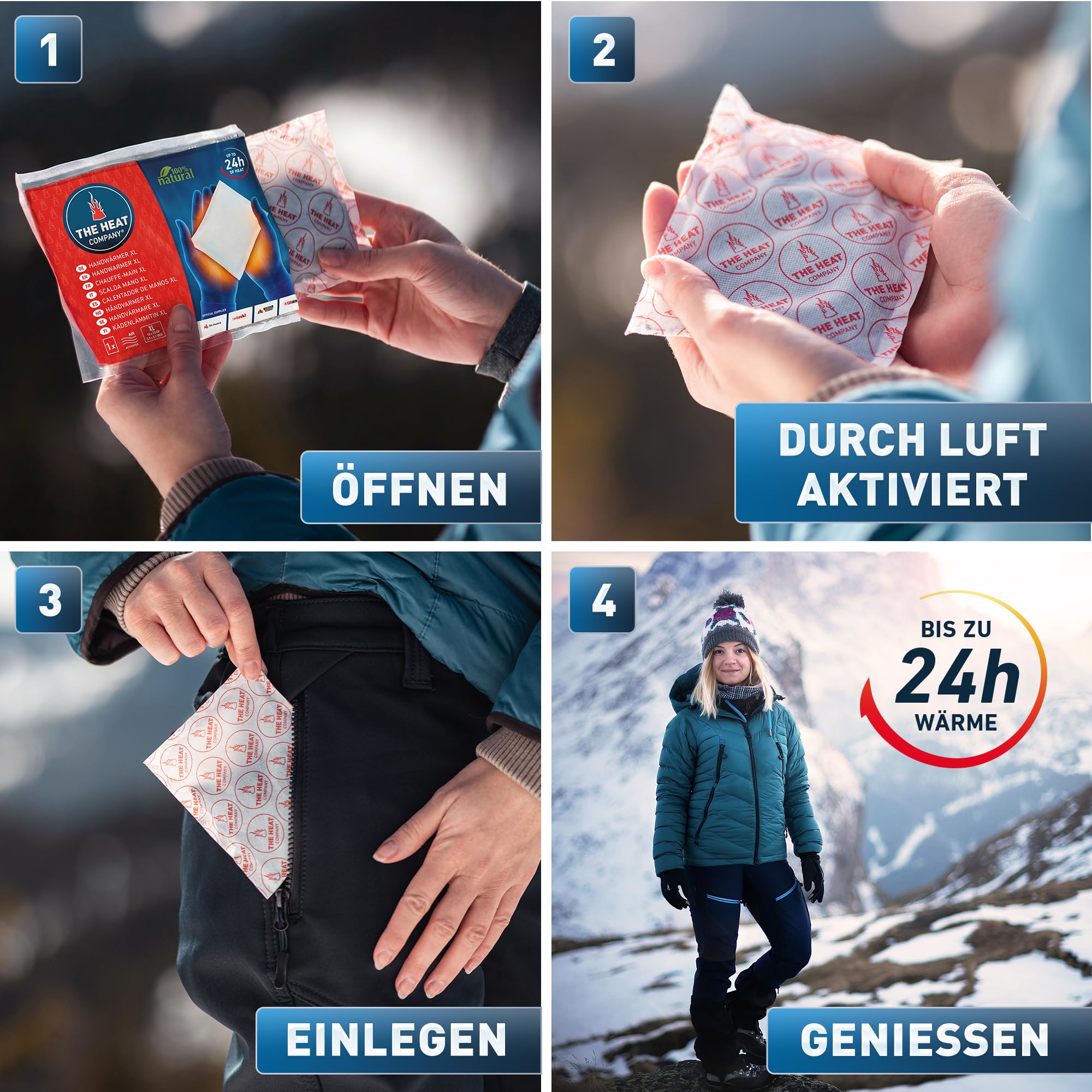 THE HEAT COMPANY Handwärmer XL - 10, 20 oder 40 Stück - EXTRA WARM - großer Taschenwärmer - Wärmekissen - 24 Stunden warme Hände - sofort einsatzbereit - luftaktiviert - rein natürlich