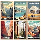 6 Pack Paint by Numbers Kit for Adults, National Park Adult Paint by Number Kits on Canvas Without Frame for Beginner, Mountains Lake Acrylic Oil Painting by Numbers Kits for Home Decor 8 x 12 Inch