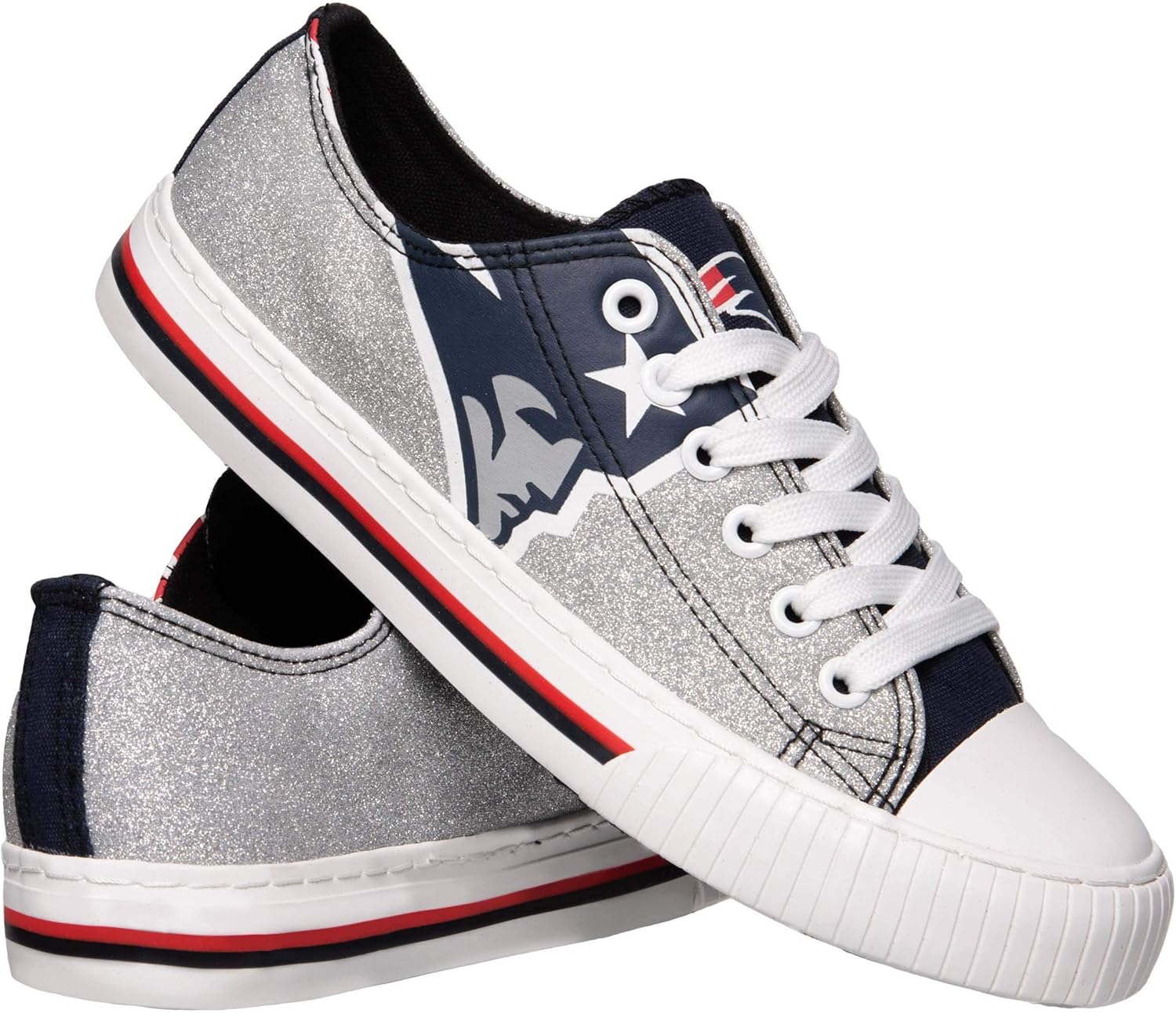 FOCO Women's NFL Team Logo Ladies Fashion Glitter Low Top Canvas Sneakers Shoes Dallas Cowboys Shoes-10/XXL