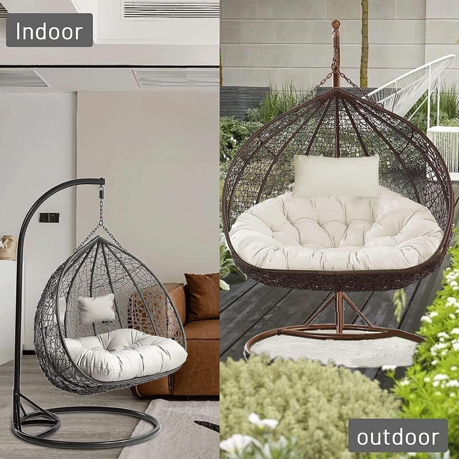 WUTTLE Swing Egg Chair Cushion Washable Swing Chair Cushion with Adjustable Pillow, 6