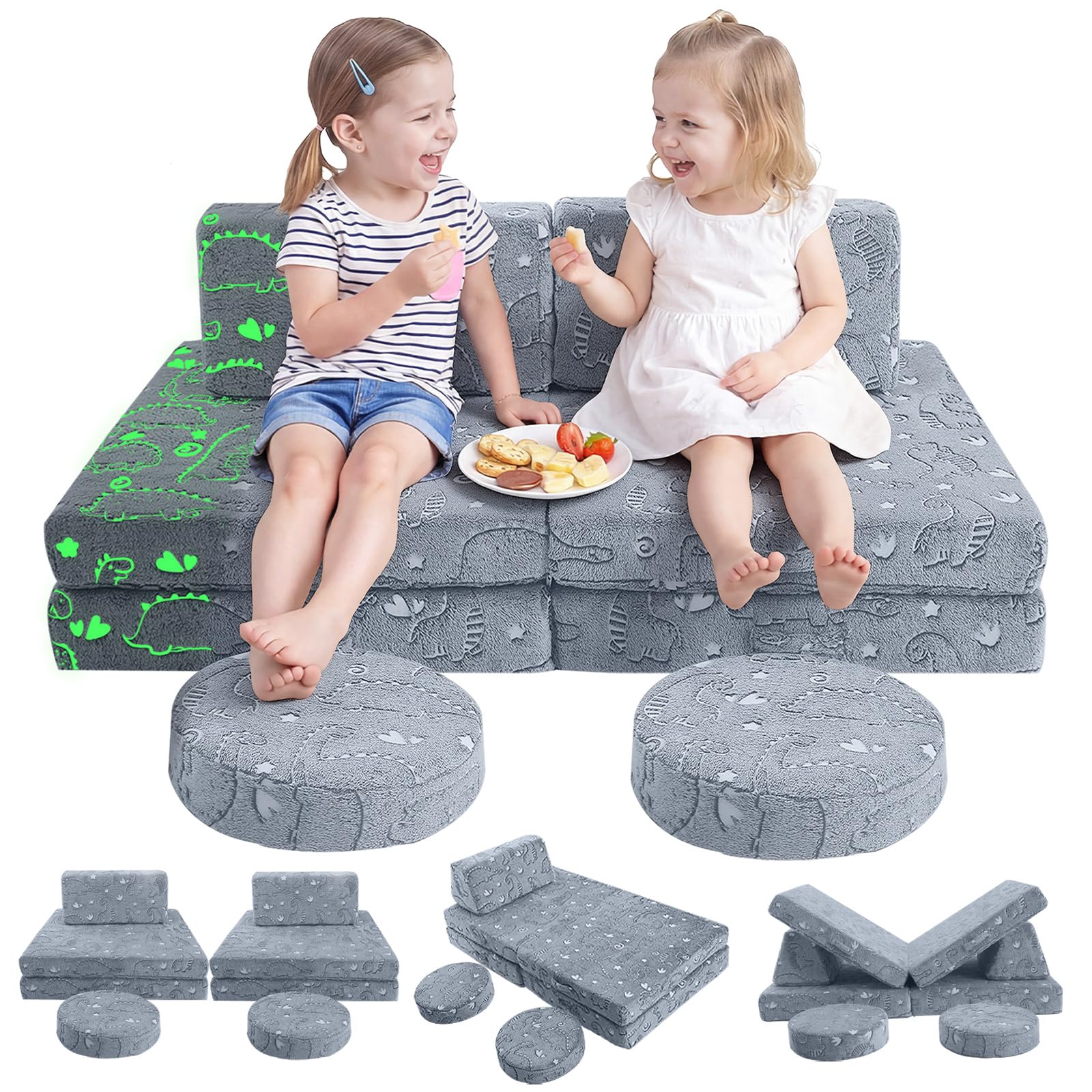MeMoreCool Kids Couch, Forest Green Modular Foam Play Couch, Ages 3+ — Amazon image 17