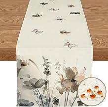 YCOLL Piante Fiori Runner da Tavolo in Lino Cucina Decorazione per Tavolo da Pranzo Ldrorepellente Runner da Tavolo per Esterni Lavabile,per Runner da tavolo per Sala da Pranzo per Feste Decorazione