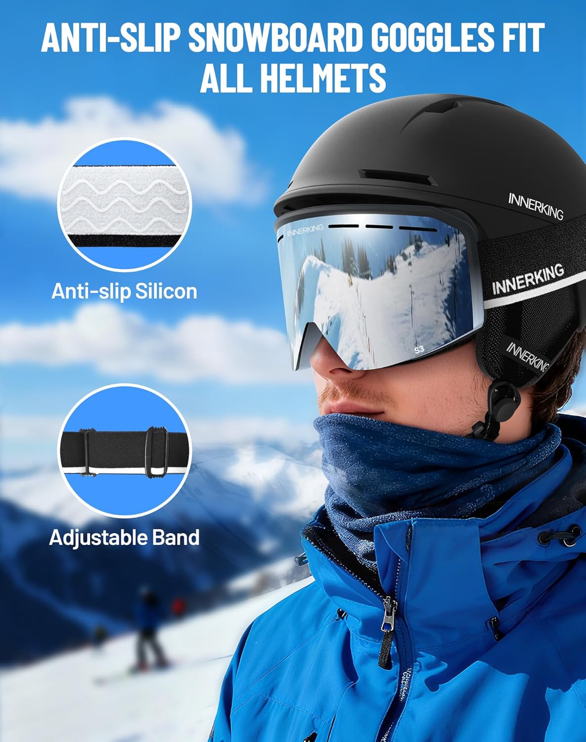 Innerking Ski/Snowboard Goggles OTG for Men Women & Youth - Over Glasses Snow Sports Goggles Anti Fog 100% UV400 Protection - Image 7