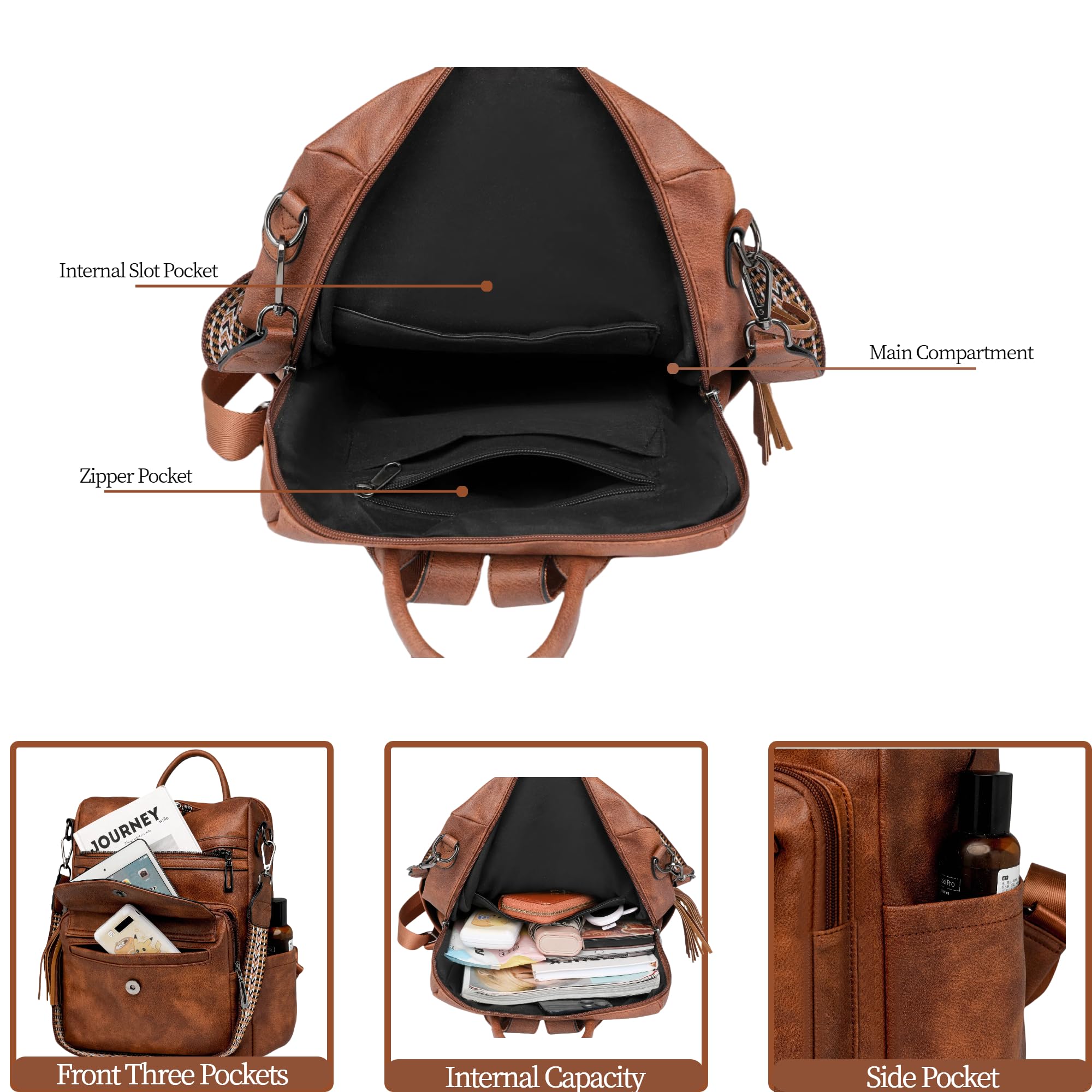Mochila para mujer, diseño de moda, mochila de viaje convertible, bolsa de hombro
