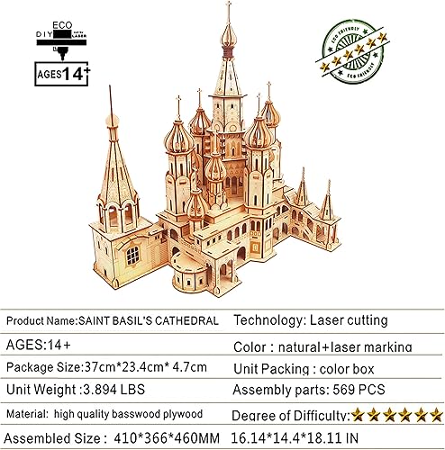 Miniatura 2 de 3D Puzzle Moveable Architecture Model,Puzzle of Premium Wood,Balody World Famous Architecture Blocks Toy,Challenge for Adults Children,Church
