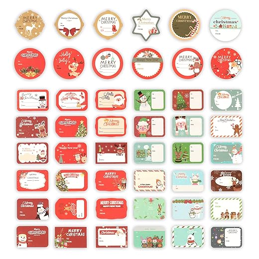 Christmas Gift Tags Stickers, Christmas Holiday Gift Stickers, 48 Designs, Self Adhesive Tag Stickers, Santa Snowmen Xmas Tree Deer Christmas Festival Holiday Decorative Present Labels (96)