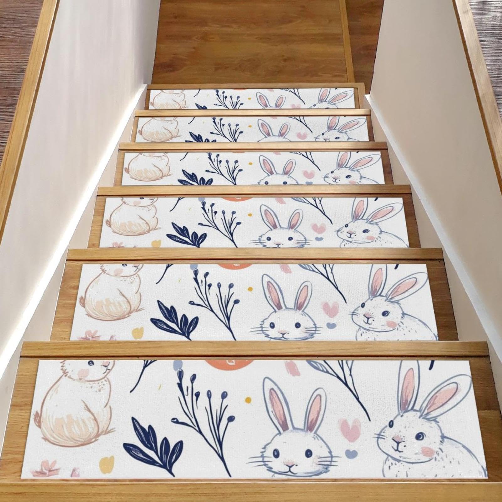 Alfombra antideslizante para peldaños de madera con conejitos contra el desgaste de garras