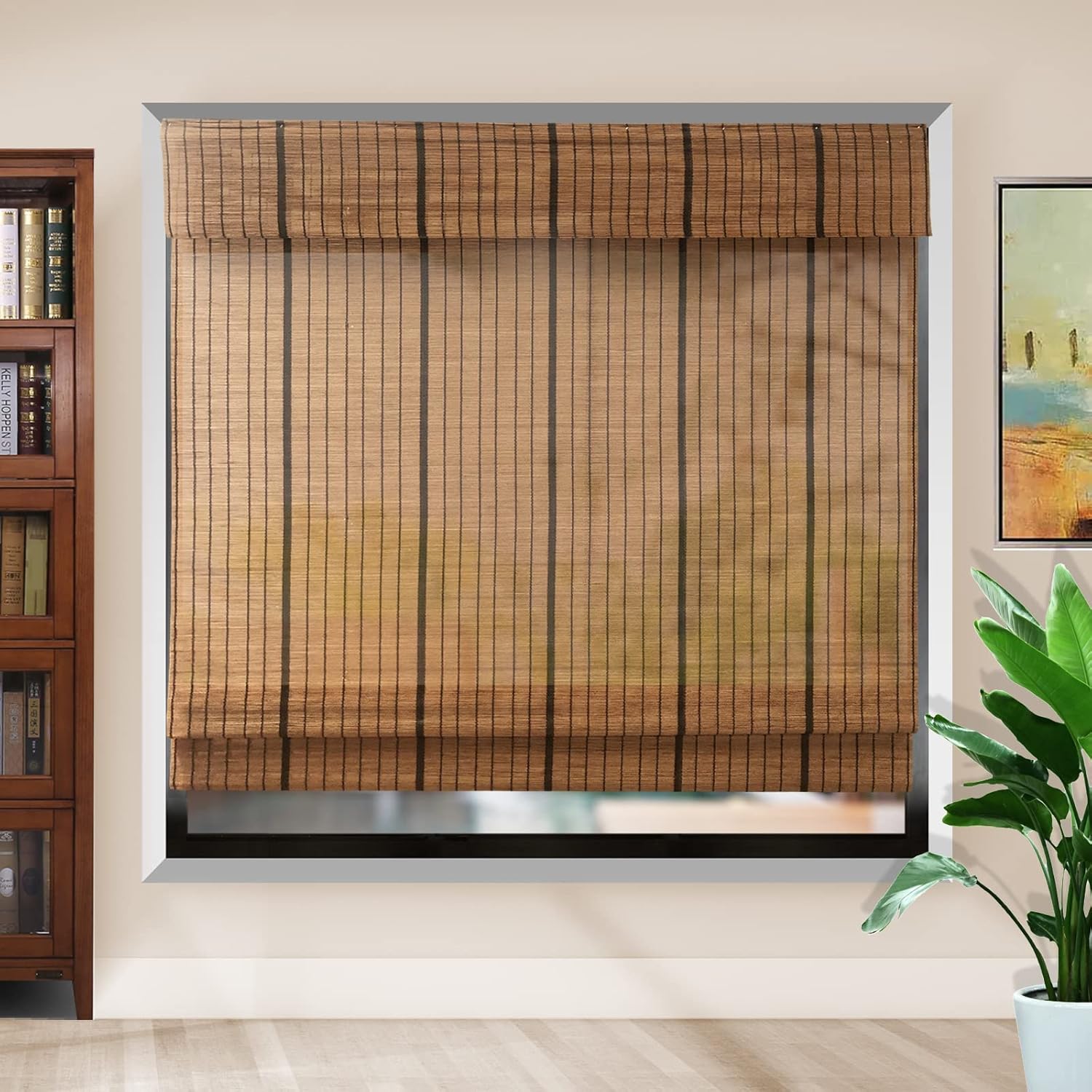 Cordless Blinds Blackout Bamboo Roman Shades, Custom Window