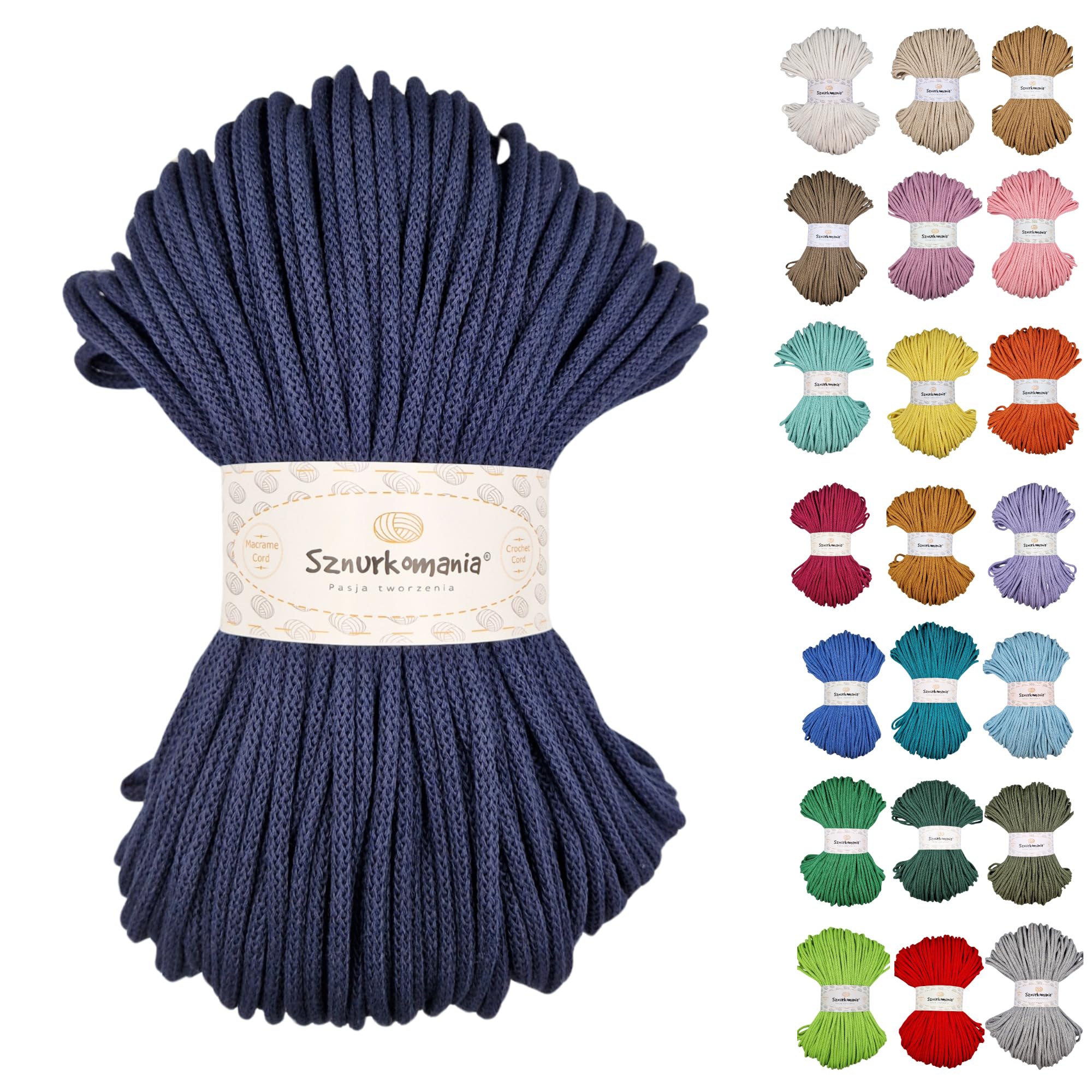 Sznurkomania, Braided Cotton Cord 5 mm 100 m, 46 Colours, Crochet Cord, Macrame Cord, Macrame Yarn, Premium Yarn, Macrame Rope, (Garnet)